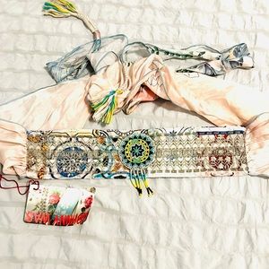 Johnny Was silk beaded tie waist belt